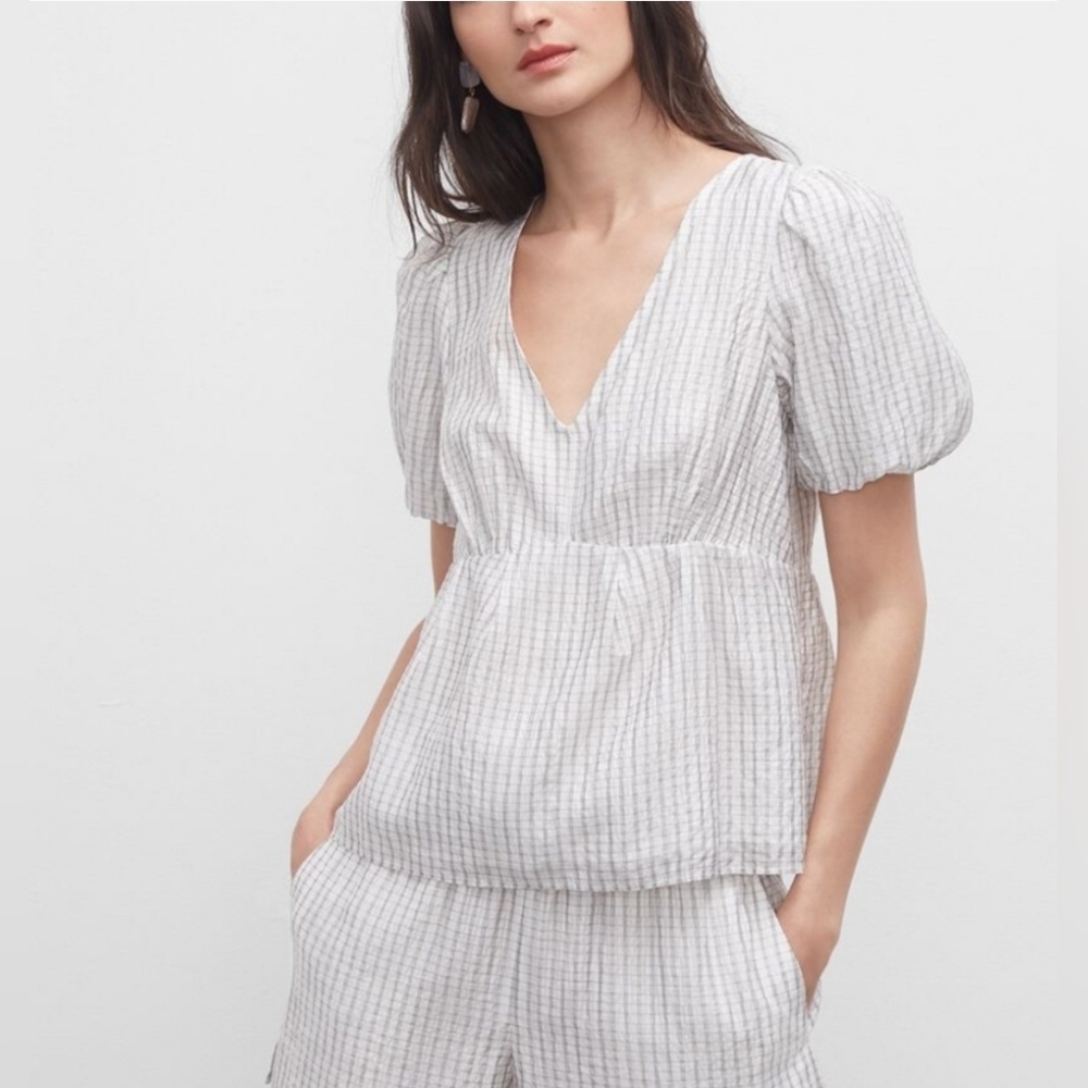 Club Monaco Striped Puff Sleeve Top Size M